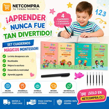 Set de 4 Cuadernos Mágicos Caligrafía Montessori
