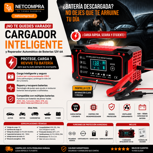 CARGADOR REPARADOR DE BATERIAS PARA AUTO