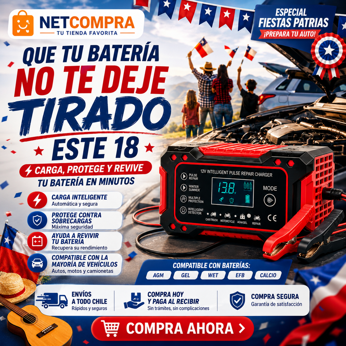CARGADOR REPARADOR DE BATERIAS PARA AUTO