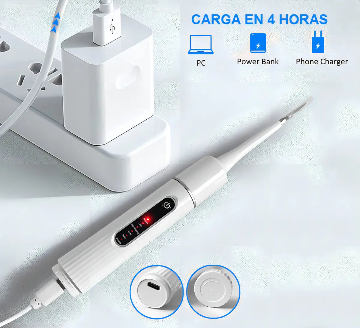 Cepillo Dental Eléctrico Kit Limpiador De Dientes Ultrasónico Removedor De Sarro Portátil Usb Blanco