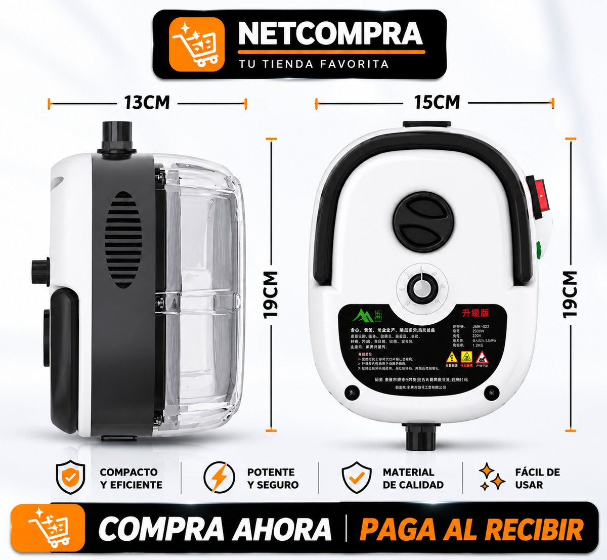 Limpiador A Vapor Presion 2500w Portatil