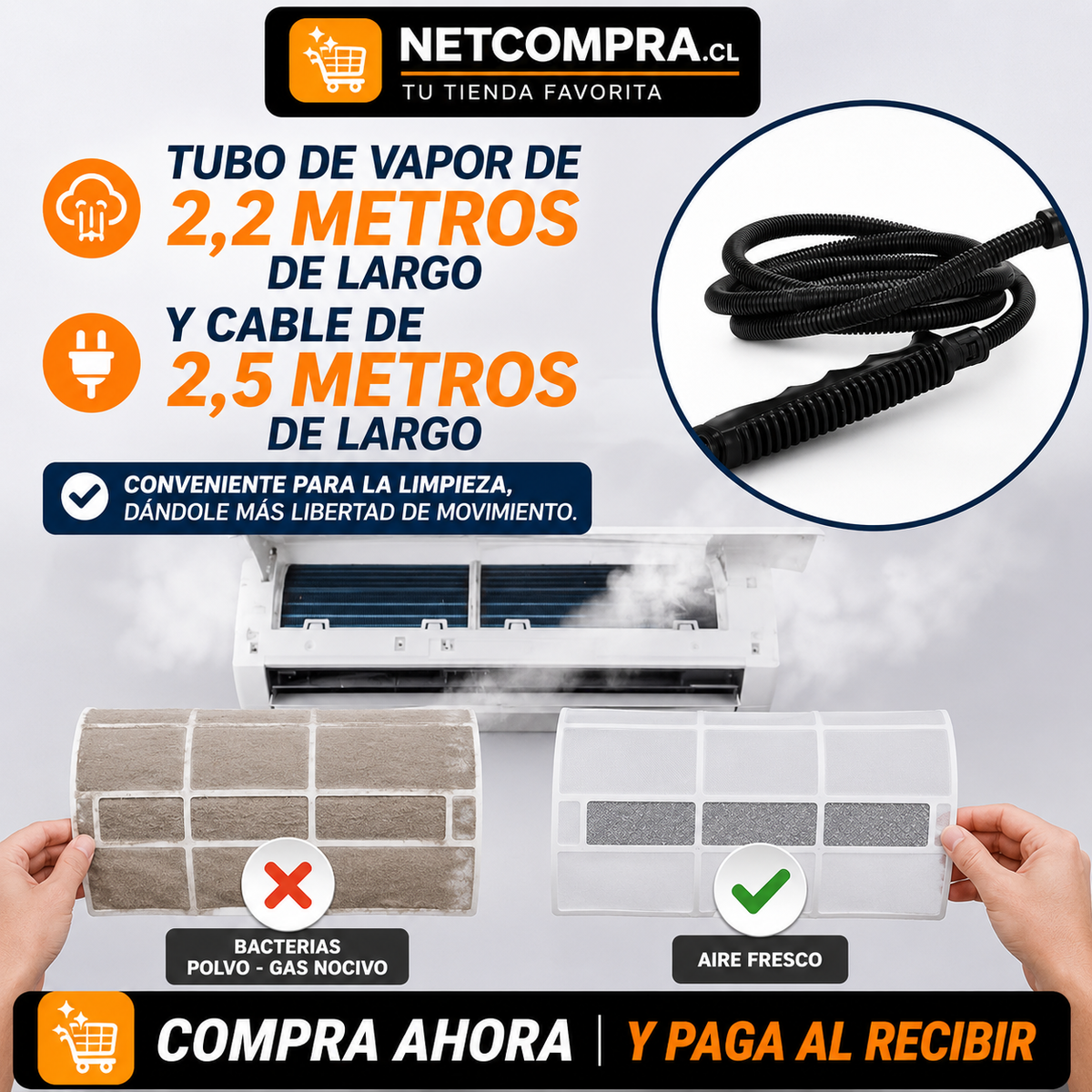 Limpiador A Vapor Presion 2500w Portatil